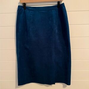 Vintage Without Label Faux Blue Suede Pencil Skirt Approximate Size 12